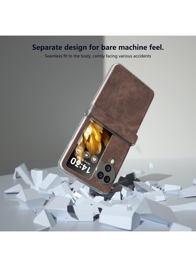 S-TOP Case For OPPO Find N3 Flip Three Parts PU Leather Transparent Edge Phone Case - Image 4
