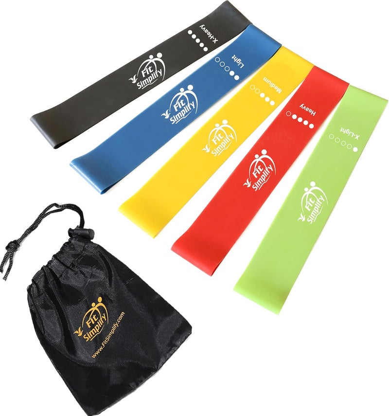 Fit Simplify Resistance Loop Exercise Bands with Instruction Guide and Carry Bag, Set of 5 - Image 1