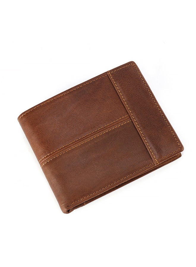 Guangzhou Men's Wallet Leather Short Horizontal 30% Folding Wallet And American Style Retro Wallet Head Layer Cowhide Bag-Color:Black  - Image 2