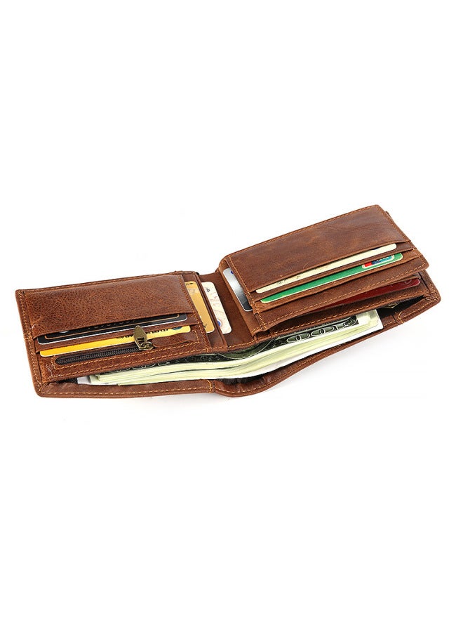 Guangzhou Men's Wallet Leather Short Horizontal 30% Folding Wallet And American Style Retro Wallet Head Layer Cowhide Bag-Color:Black  - Image 3