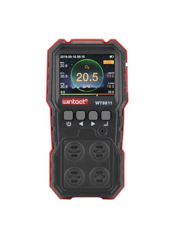 جهاز مراقبة غازات متعدد الوظائف WINTACT WT8811 مزود بشاشة LCD قابلة لإعادة الشحن، يجمع بين 4 أجهزة استشعار في واحد لقياس الغازات القابلة للاشتعال وغاز الأكسجين (O₂) وكبريتيد الهيدروجين (H₂S) وأول أكسيد الكربون (CO)، مع إنذار صوتي وضوئي واهتزازي - Image 1