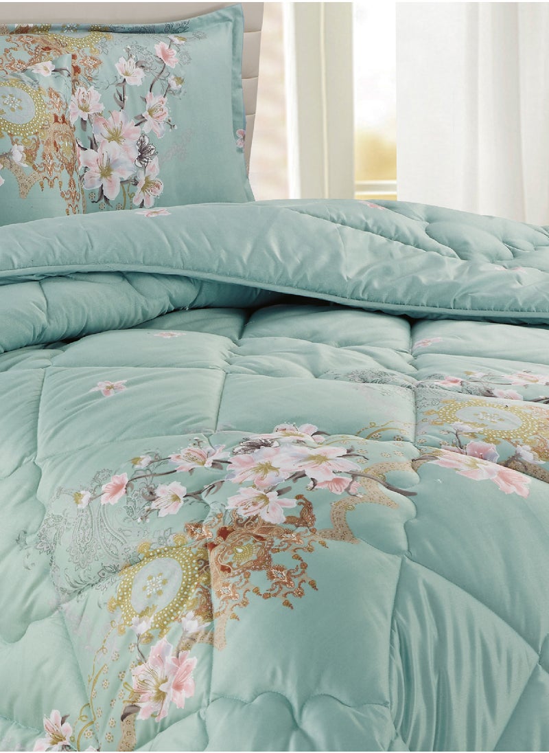 Moon - Bed In A Bag Medium Filling King Size Comforter Set, 10 Pcs Floral Bedding Set Size 220 X 240 Cm with Comforter, Quilted Bed Skirt, Pillowcases, Cushion & Bedroom Slipper, Multicolor - Image 1