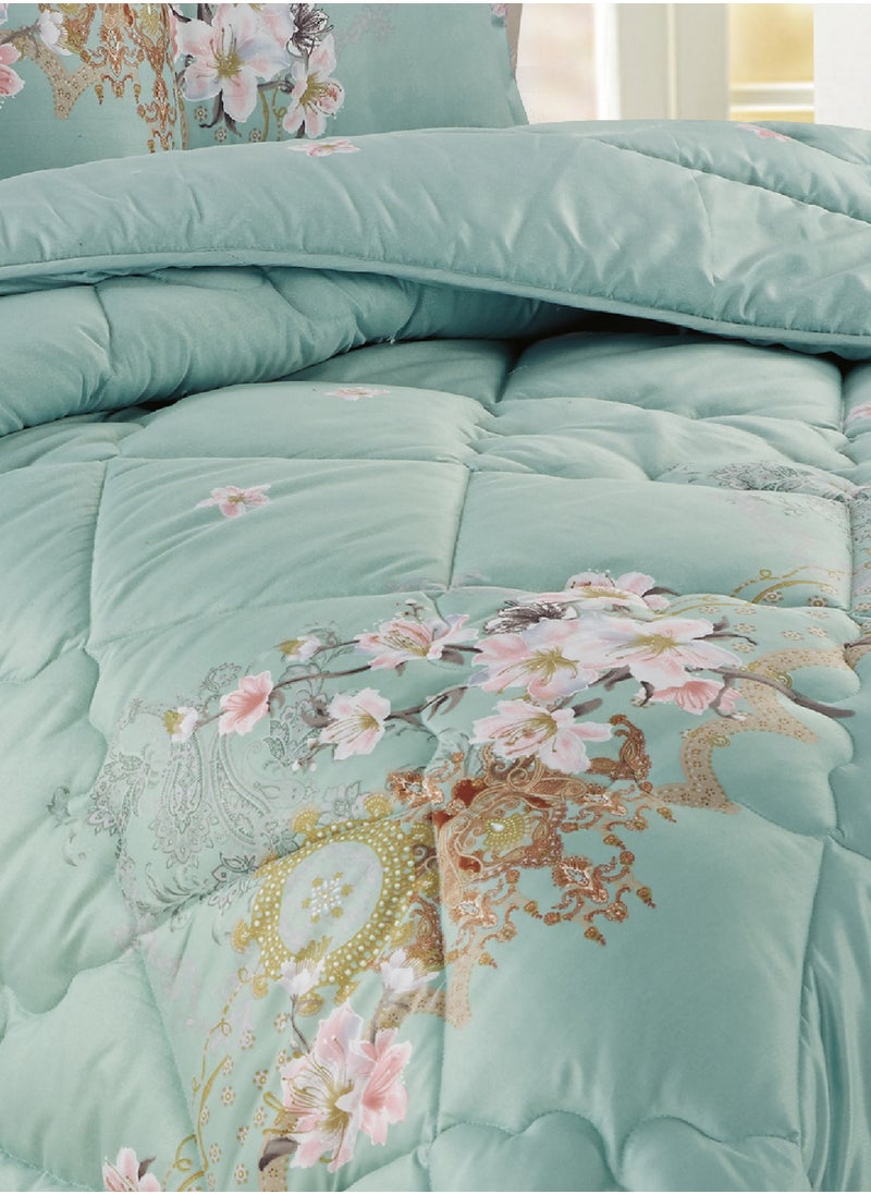 Moon - Bed In A Bag Medium Filling King Size Comforter Set, 10 Pcs Floral Bedding Set Size 220 X 240 Cm with Comforter, Quilted Bed Skirt, Pillowcases, Cushion & Bedroom Slipper, Multicolor - Image 1