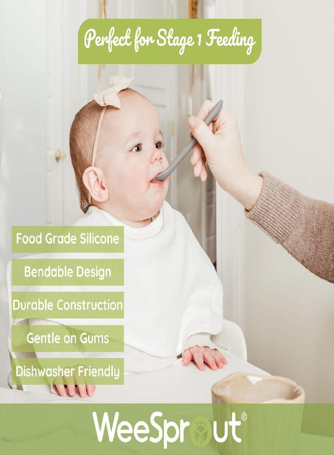 WeeSprout Silicone Baby Spoons - First Stage Infant Feeding Spoons With Soft-Tip, Bendable Baby Utensils for Parent & Self-Feeding, Ultra-Durable & Chewproof, Dishwasher Safe, Set of 3 - Image 2
