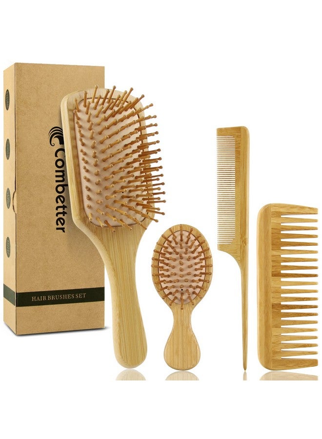 Combetter 100% Bamboo Hair Brushes And Comb Set Hair Comb For Women And Detangling Paddle Wood Brush Great On Wet Or Dry Hair Ecofriendly And Handmade For Women Men And Kids - Image 1