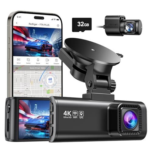 REDTIGER Dash Cam Front Rear, 4K/2.5K Full HD Dash Camera for Cars, Included 32GB Card, Built-in Wi-Fi GPS, 3.16” IPS Screen, Night Vision, 170°Wide Angle, WDR, 24H Parking Mode(F7NP) - Image 1