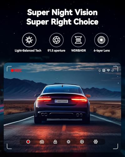 REDTIGER Dash Cam Front Rear, 4K/2.5K Full HD Dash Camera for Cars, Included 32GB Card, Built-in Wi-Fi GPS, 3.16” IPS Screen, Night Vision, 170°Wide Angle, WDR, 24H Parking Mode(F7NP) - Image 5