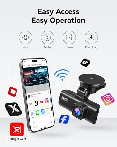 REDTIGER Dash Cam Front Rear, 4K/2.5K Full HD Dash Camera for Cars, Included 32GB Card, Built-in Wi-Fi GPS, 3.16” IPS Screen, Night Vision, 170°Wide Angle, WDR, 24H Parking Mode(F7NP) - Image 4