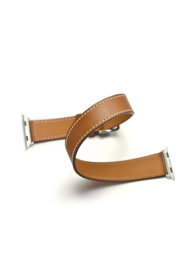 Cowhide Watch Strap Replacement Band With Screw Connectors For Apple Watch Series 1/2/3/4 44/42/45/49 mm Brown - Image 3