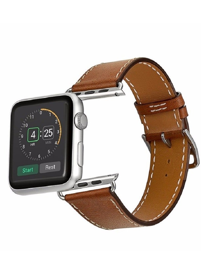 Cowhide Watch Strap Replacement Band With Screw Connectors For Apple Watch Series 1/2/3/4 44/42/45/49 mm Brown - Image 5