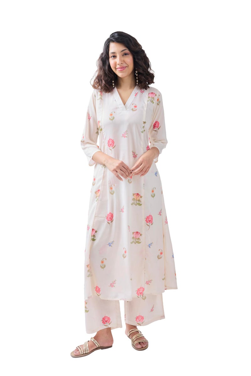Toochki Kurti Set for Women | Anarkali Fit & Flared Kurtas for Women's | Cotton Kurtis for Woman | Kurta with Palazzo | Ethnic Salwar Suits Sets White - Image 1