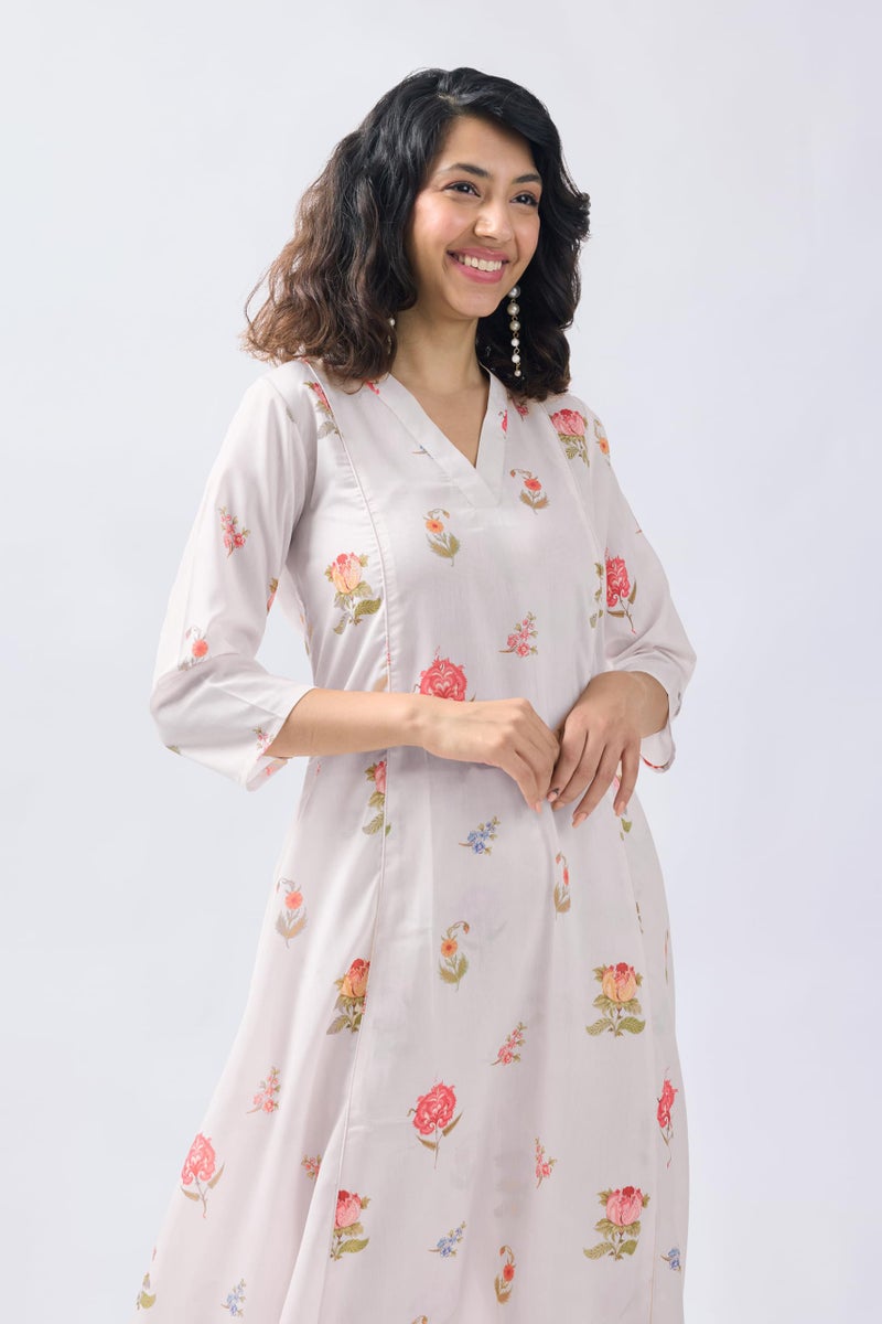 Toochki Kurti Set for Women | Anarkali Fit & Flared Kurtas for Women's | Cotton Kurtis for Woman | Kurta with Palazzo | Ethnic Salwar Suits Sets White - Image 5