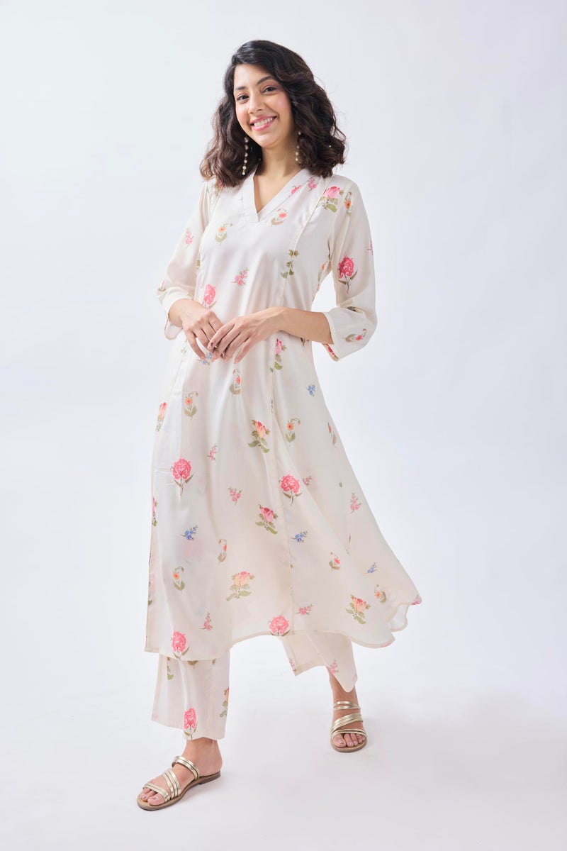 Toochki Kurti Set for Women | Anarkali Fit & Flared Kurtas for Women's | Cotton Kurtis for Woman | Kurta with Palazzo | Ethnic Salwar Suits Sets White - Image 4