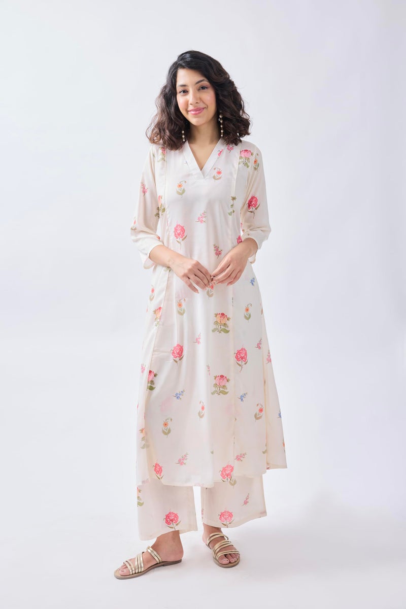 Toochki Kurti Set for Women | Anarkali Fit & Flared Kurtas for Women's | Cotton Kurtis for Woman | Kurta with Palazzo | Ethnic Salwar Suits Sets White - Image 2