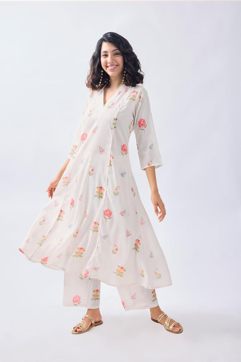 Toochki Kurti Set for Women | Anarkali Fit & Flared Kurtas for Women's | Cotton Kurtis for Woman | Kurta with Palazzo | Ethnic Salwar Suits Sets White - Image 3