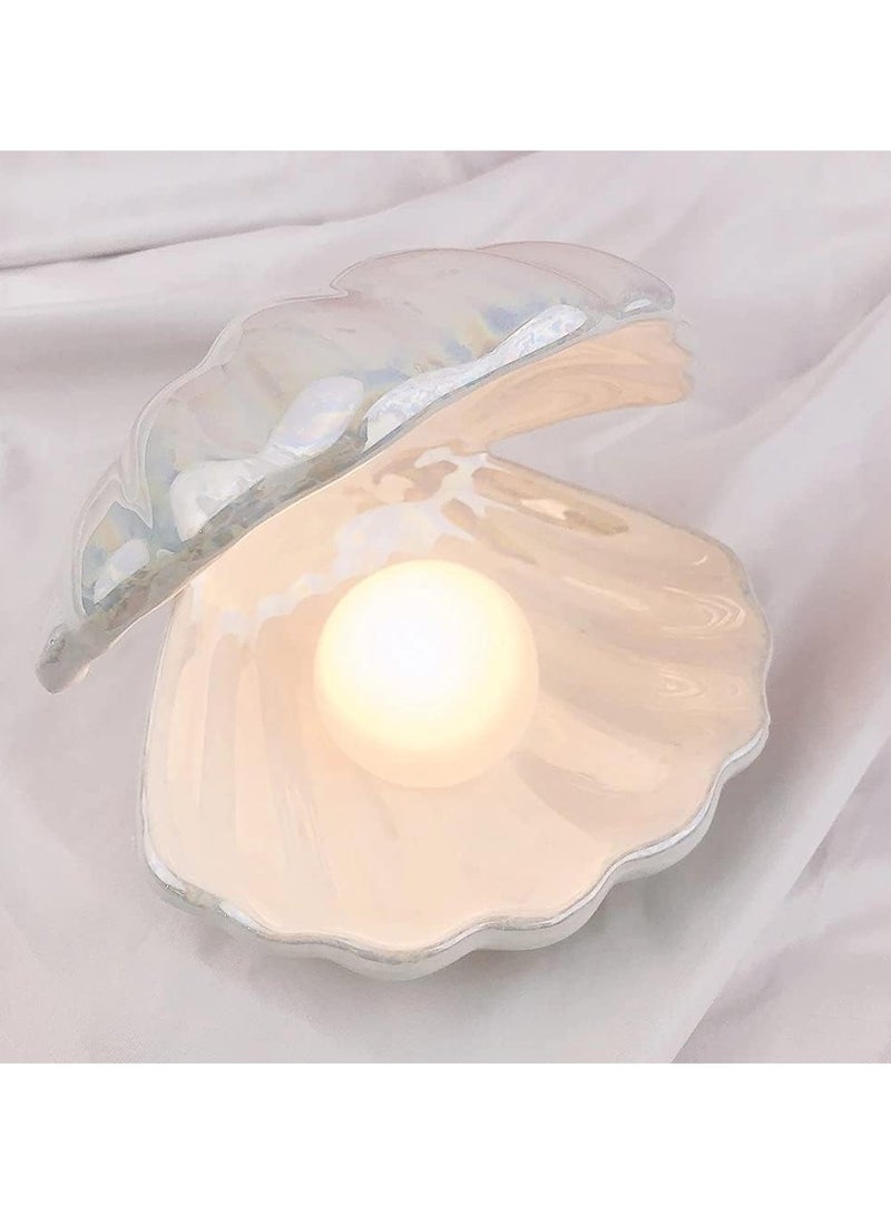 Ins Japanese ceramic shell pearl night light ribbon mermaid fairy shell night light bedside home decoration - Image 2