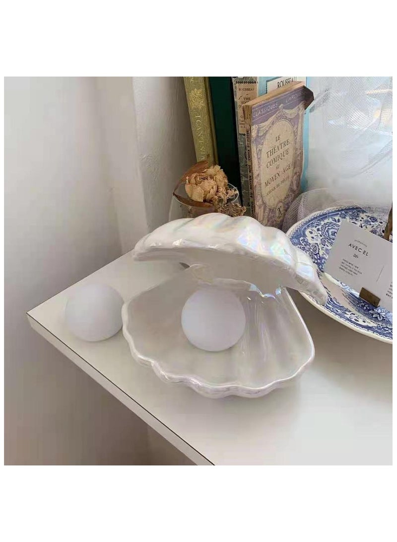 Ins Japanese ceramic shell pearl night light ribbon mermaid fairy shell night light bedside home decoration - Image 3