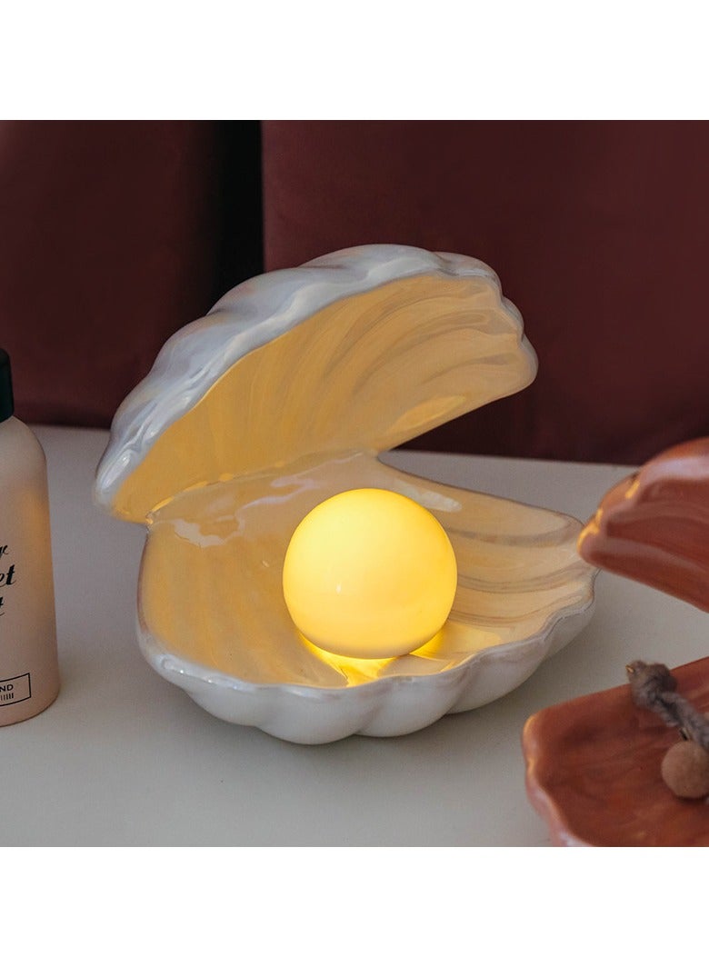 Ins Japanese ceramic shell pearl night light ribbon mermaid fairy shell night light bedside home decoration - Image 4