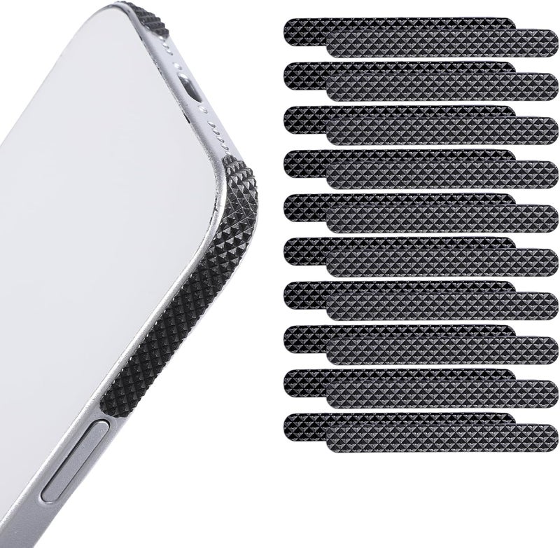 Ajcotahm 20 PCS Cell Phone Grip Tape, Black Non Slip Side Sticker Adhesive Grippy Bumper Frame Rubber Stickers for Phone Case Tablet Computer - Image 1