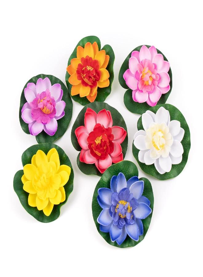 Framendino Framendino, 7 Pack Artificial Floating Foam Lotus Flower Water Lily Pads for Home Garden Pond Decoration  - Image 1