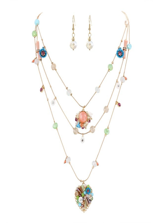 بريلوف قلادة بريلوف المصنوعة يدويًا للنساء، قلادة بوهيمية مزينة بالخرز على شكل قلب متعدد الطبقات، مثالية لفصل الصيف والعطلات وحفلات التخرج، بلون ذهبي ملون. - Image 1