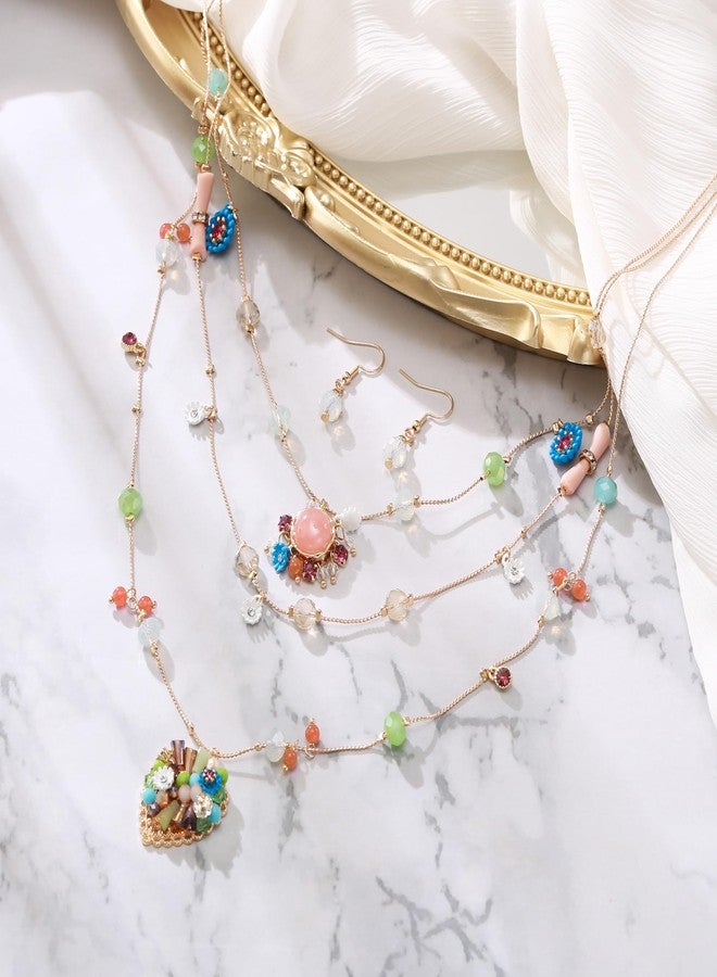 بريلوف قلادة بريلوف المصنوعة يدويًا للنساء، قلادة بوهيمية مزينة بالخرز على شكل قلب متعدد الطبقات، مثالية لفصل الصيف والعطلات وحفلات التخرج، بلون ذهبي ملون. - Image 5