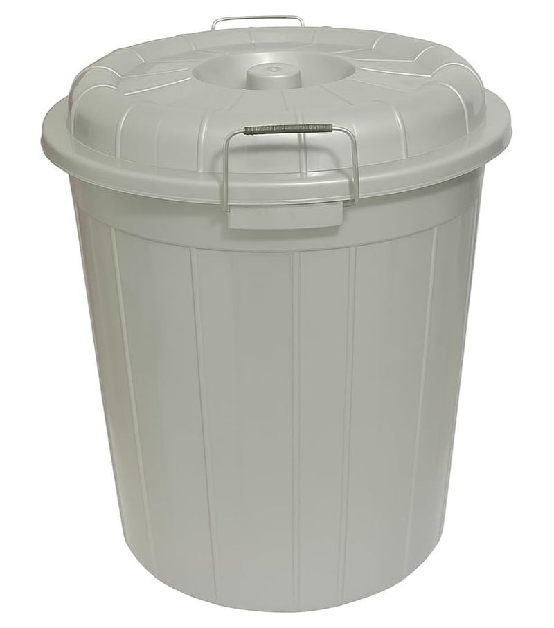 BELLBUYE Plastic Storage Drum Bucket with Lid 60L Large Capacity Food Grade Heavy-Duty Container with Metal Handles Multipurpose Bucket for Water, Grains, Laundry, Gardening Outdoor Use Grey - Image 1
