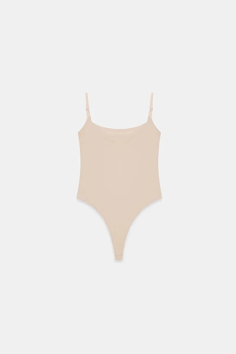 Dilvin Beige Natural DILVIN Sleeveless Square-neck Nylon Bodysuit for Women | Best Price UAE