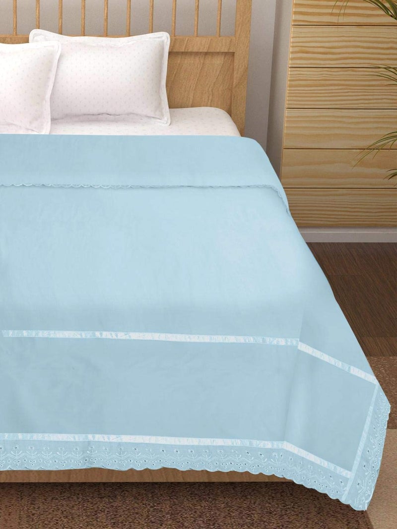 VHC غطاء دُفّة/دُهار من VHC 100% قطن 250 TC بتصميم دانتيل أزرق سماوي مفرد 160 * 230 عبوة من 1 - Image 2