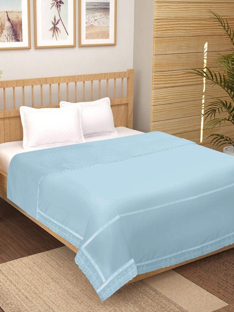VHC غطاء دُفّة/دُهار من VHC 100% قطن 250 TC بتصميم دانتيل أزرق سماوي مفرد 160 * 230 عبوة من 1 - Image 1