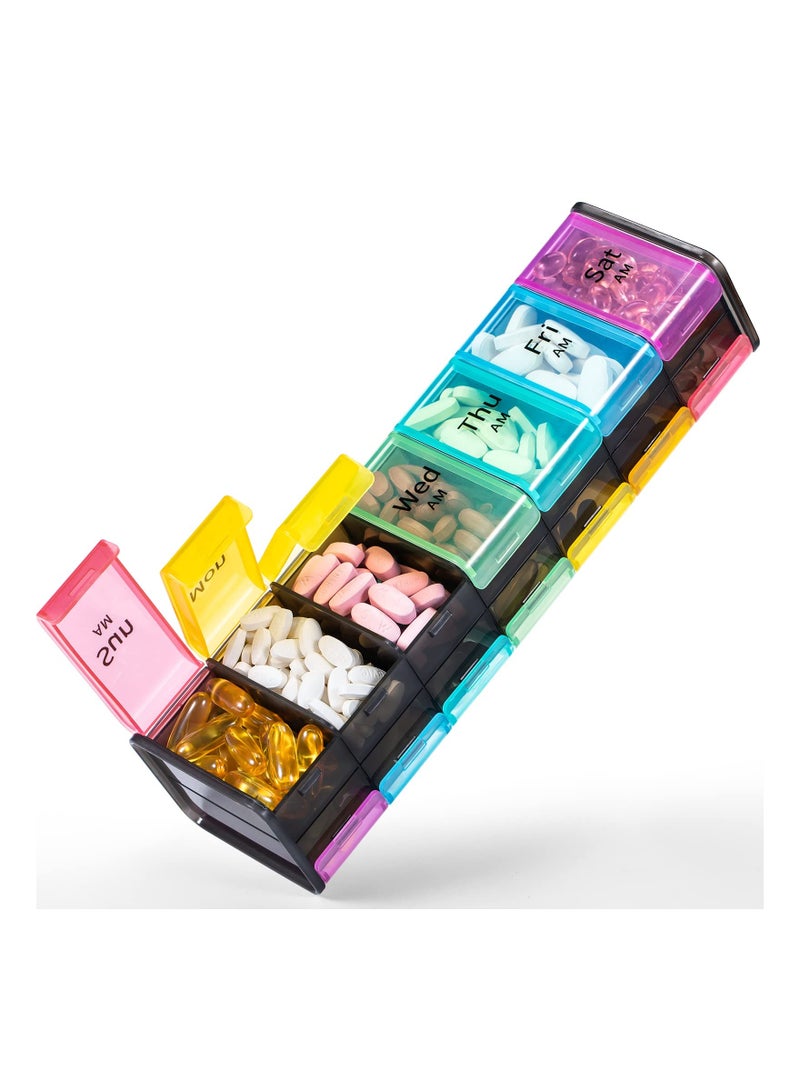 Extra Large Weekly Pill Organizer 2 Times a Day - 7 Day Pill Box AM PM Pill Case with Double Layer Jumbo Compartment for Pills Vitamin Fish Oil Supplements (Rainbow) - Image 1