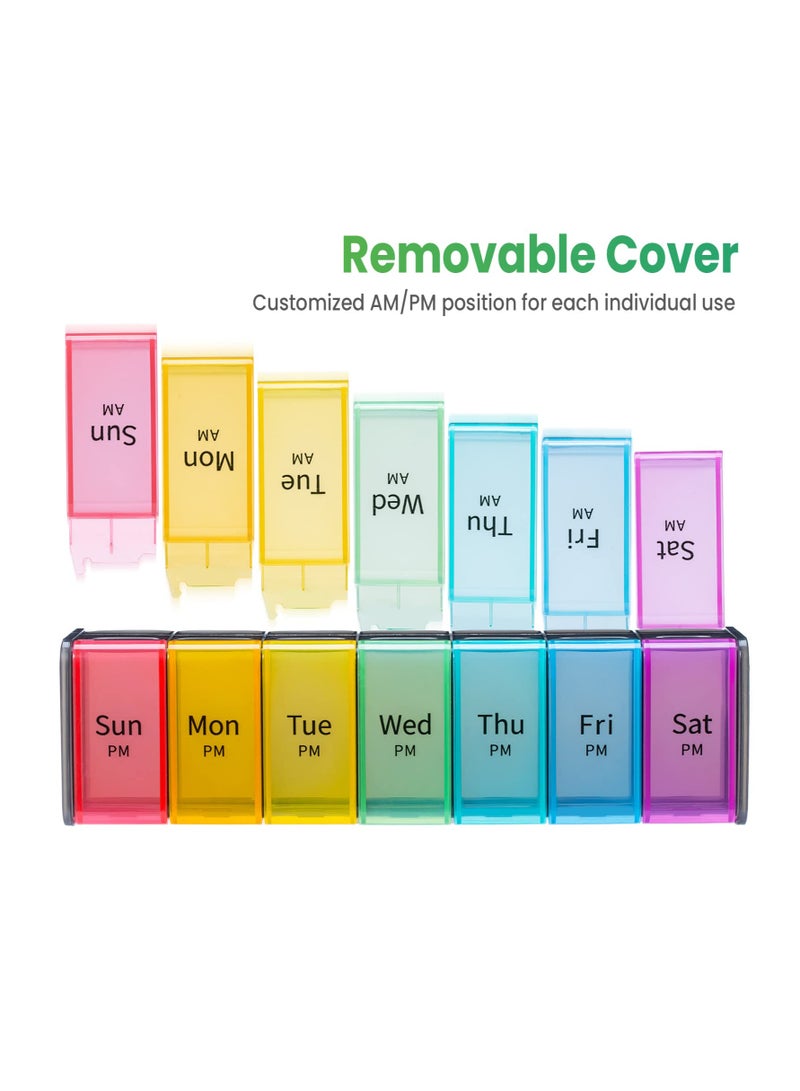 Extra Large Weekly Pill Organizer 2 Times a Day - 7 Day Pill Box AM PM Pill Case with Double Layer Jumbo Compartment for Pills Vitamin Fish Oil Supplements (Rainbow) - Image 5