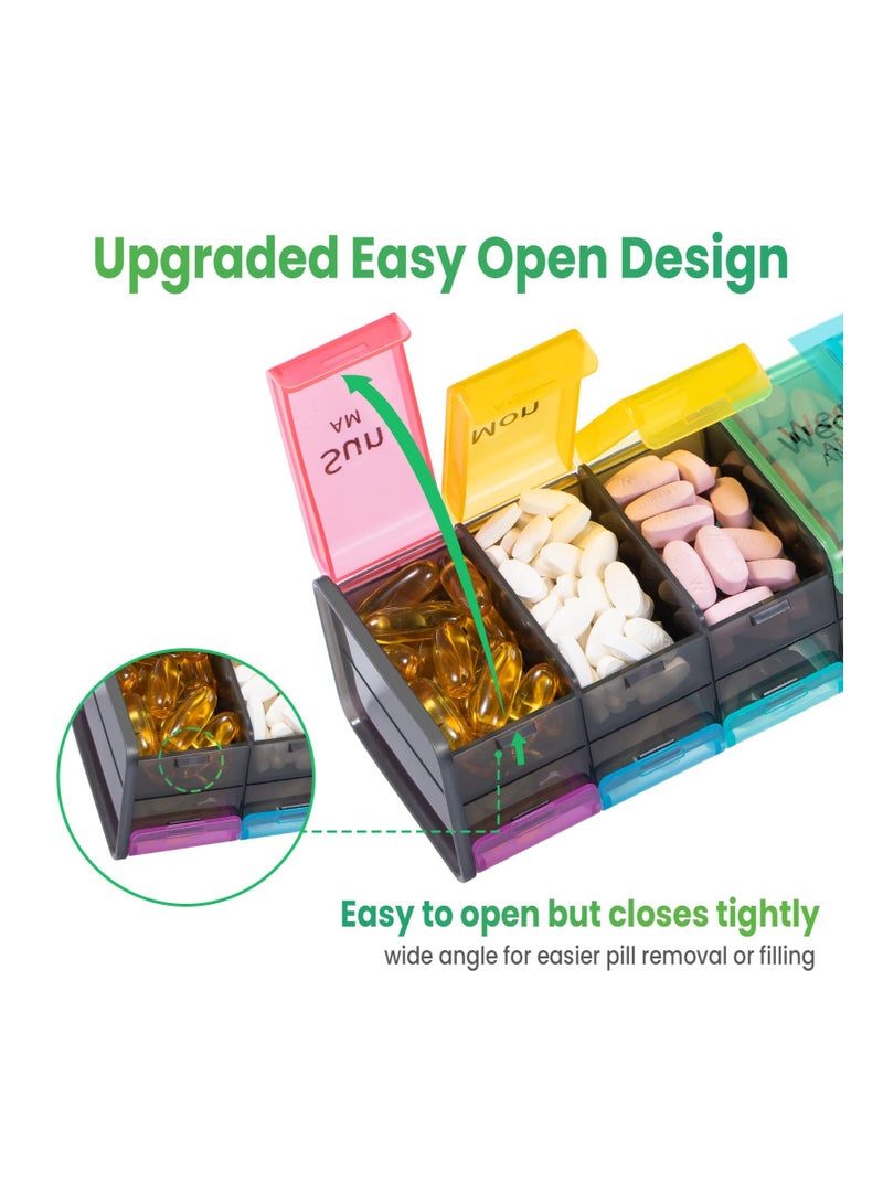 Extra Large Weekly Pill Organizer 2 Times a Day - 7 Day Pill Box AM PM Pill Case with Double Layer Jumbo Compartment for Pills Vitamin Fish Oil Supplements (Rainbow) - Image 2