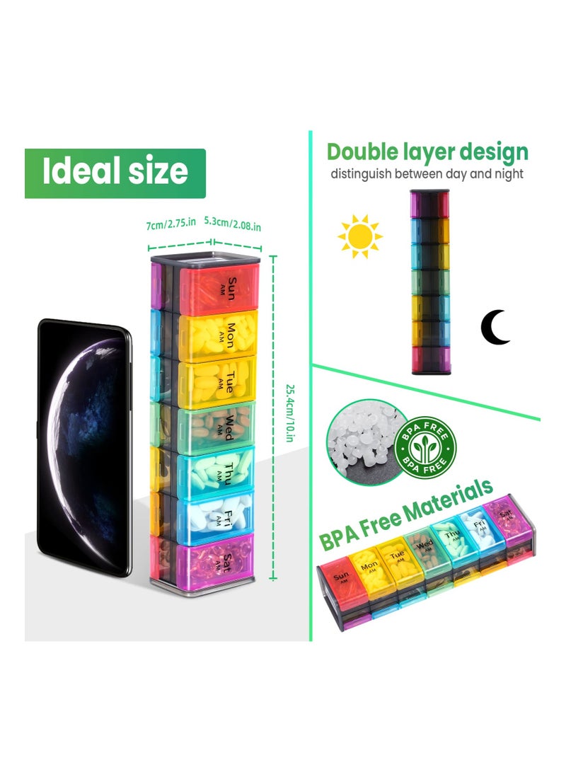 Extra Large Weekly Pill Organizer 2 Times a Day - 7 Day Pill Box AM PM Pill Case with Double Layer Jumbo Compartment for Pills Vitamin Fish Oil Supplements (Rainbow) - Image 4