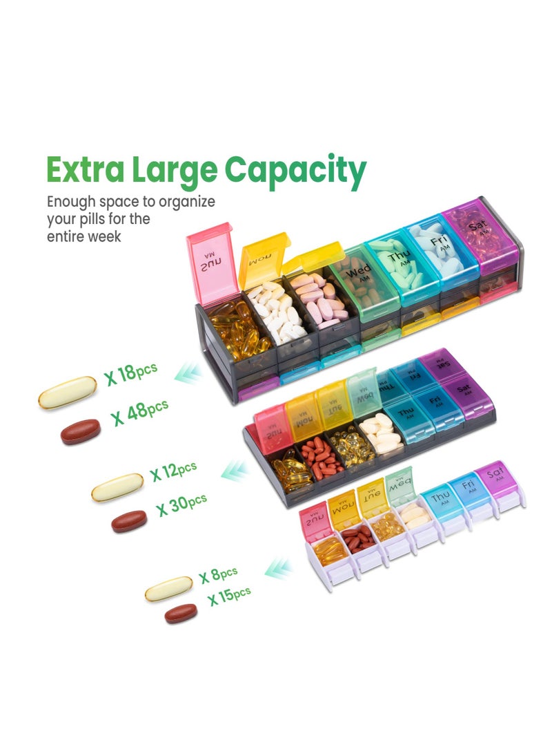 Extra Large Weekly Pill Organizer 2 Times a Day - 7 Day Pill Box AM PM Pill Case with Double Layer Jumbo Compartment for Pills Vitamin Fish Oil Supplements (Rainbow) - Image 3