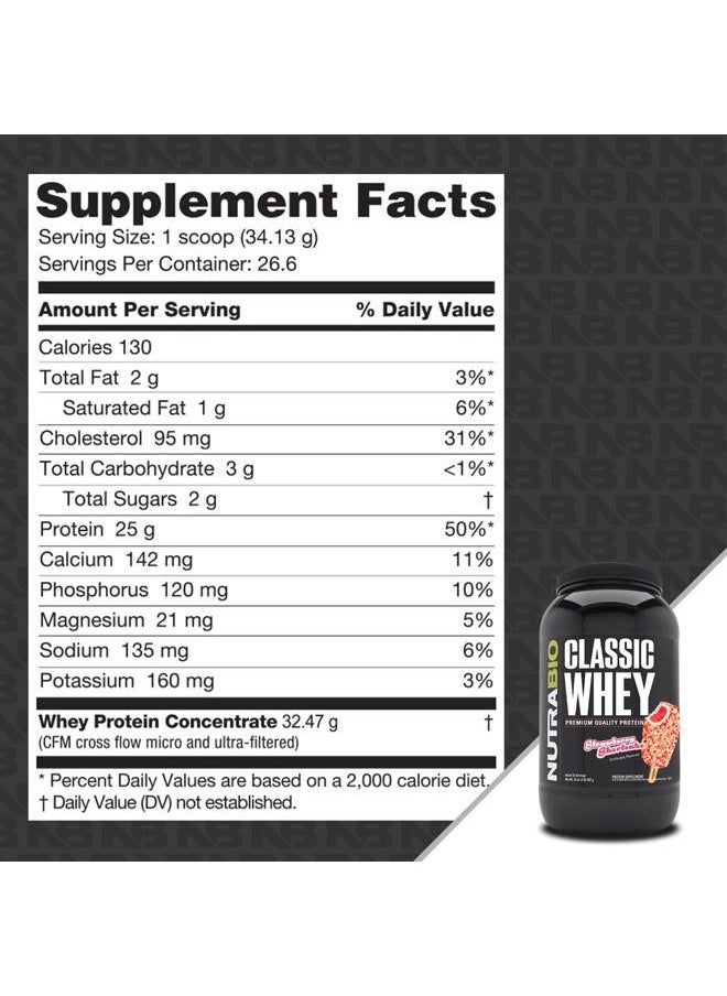 NutraBio Classic Whey Protein Powder Supplement - 25g of Protein Per Scoop - Full-Spectrum Amino Acid Profile with No Fillers, Artificial Colors, or Preservatives - Strawberry Shortcake, 2 Pounds  - Image 2