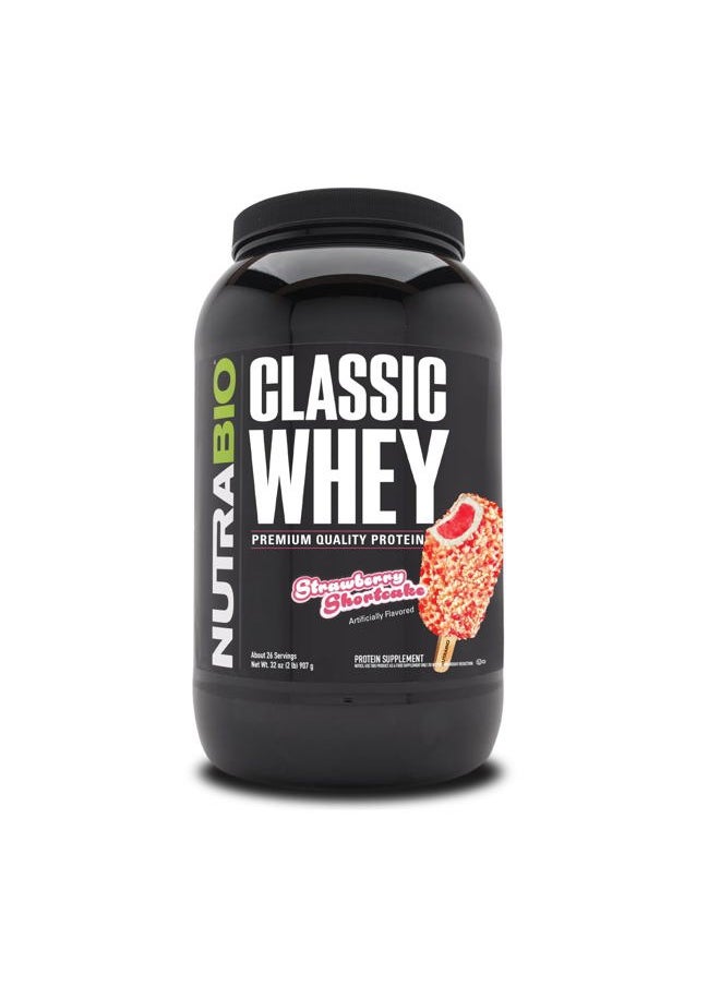 NutraBio Classic Whey Protein Powder Supplement - 25g of Protein Per Scoop - Full-Spectrum Amino Acid Profile with No Fillers, Artificial Colors, or Preservatives - Strawberry Shortcake, 2 Pounds  - Image 1