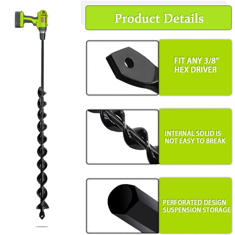 TCBWFY 24 Inch Auger Drill Bit for Planting - 1.2"x24" Long Handle Easy Planter Garden Auger - Bulb & Bedding Plant Augers - Post Hole Digger for 3/8â€Hex Drive Drill - Image 4