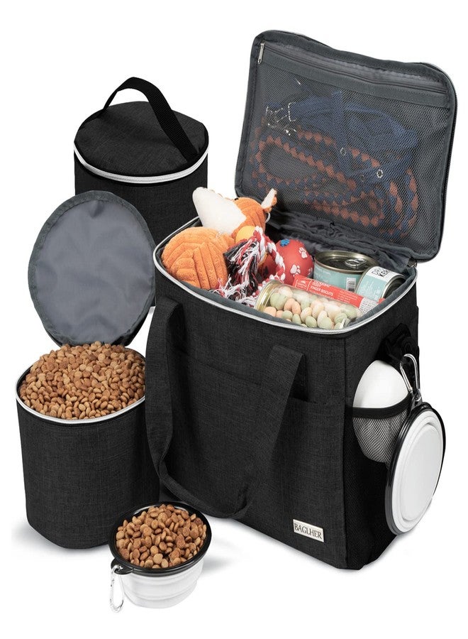 BAGLHER Dog Travel Bag Backpack Pet Supplies Backpack Pet Accessories Storage Bag 5-Piece Set With Shoulder Strap 2 Lined Pet Food Containers 2 Foldable Feeding Bowls Essential Kit for Pet travel - Image 1