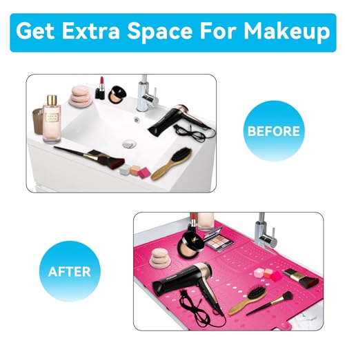 BRIAN & DANY Makeup Mat for Sink, Bathroom Sink Cover for Counter Space, Foldable Silicone Sink Mat Organizer Countertop RV Space Saver, Pink, 19.3" x 15.5" - Image 3
