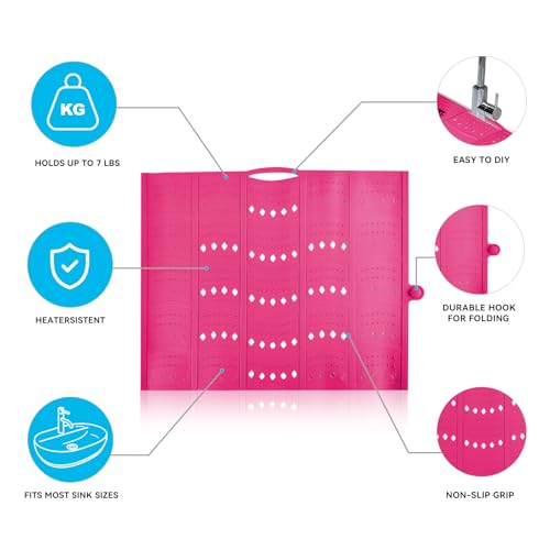 BRIAN & DANY Makeup Mat for Sink, Bathroom Sink Cover for Counter Space, Foldable Silicone Sink Mat Organizer Countertop RV Space Saver, Pink, 19.3" x 15.5" - Image 4