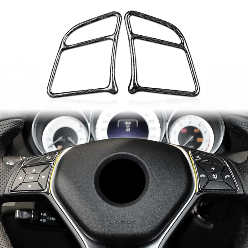 JUPIZEUS Carbon Fiber for Mercedes Benz Accessories Car Steering Wheel Button Frame Sticker for Mercedes Benz C Class W204 2011 2012 2013 Interior Trim Decoration Black