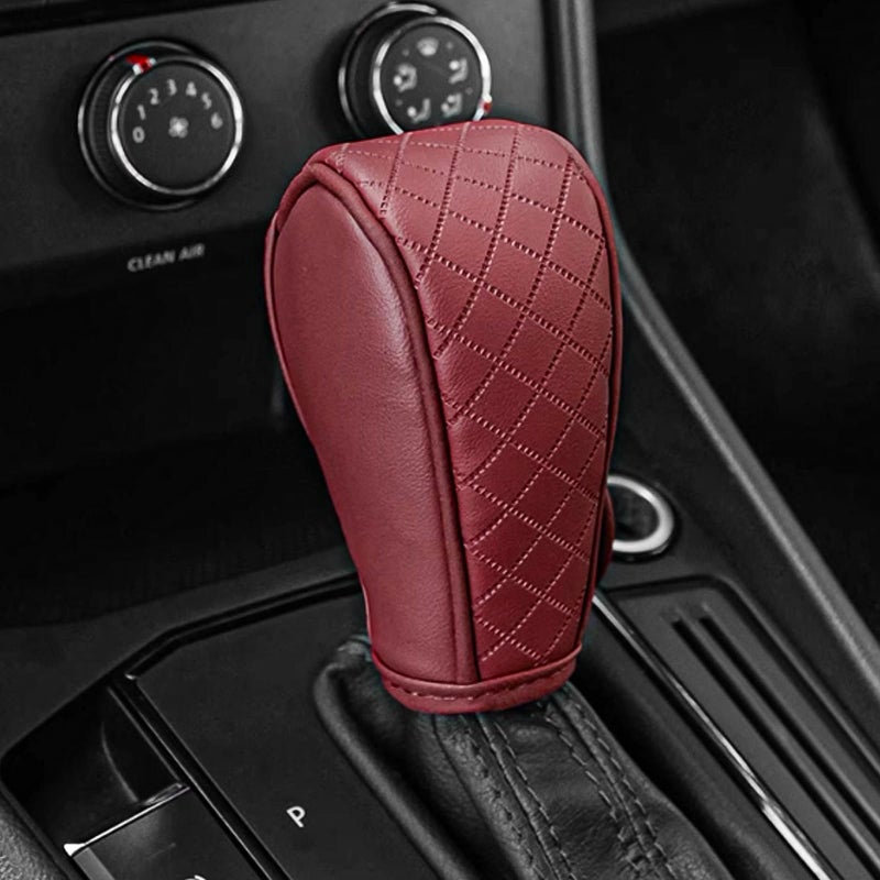 QKYS Leather Car Gear Shift Knob Cover Upgraded AntiSlip Design Stick Shift Knob Cover Universal Durable Car Decorative Accessories Shifter Stick Protector Suitable for CarsTrucksSUVs Wine red - Image 3