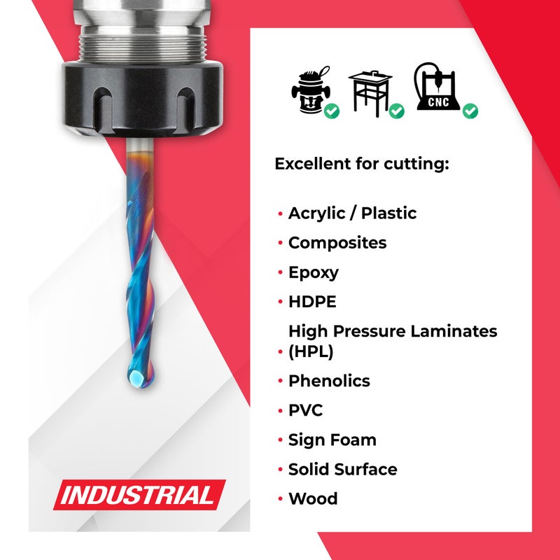 Amana Tool Carbide Up Cut Spiral CNC Router Bits for 2D/3D Carving, 46294-K, 0.10 Deg Straight Angle Ball Tip 1/4 D x 1/8 R x 1-1/2 x 1/4 Sh 2 Flute - Image 3