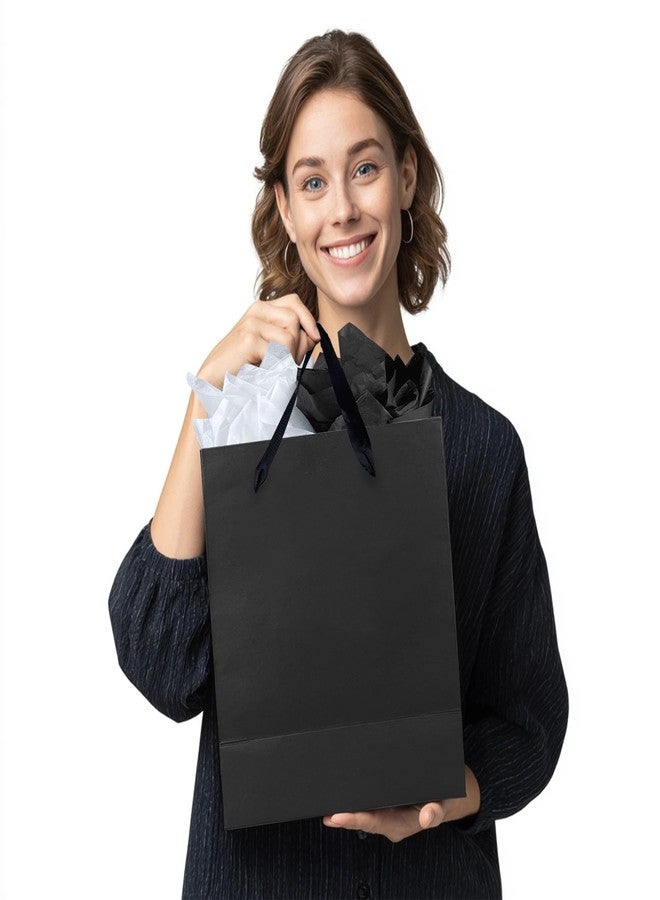 KEEPARTY 12.6 Inches Black Gift Bags with Ribbon Handles Kraft Paper Shopping Bags with Tissue Paper for Party Business Wedding Birthday Graduation Fathers Day - Image 4