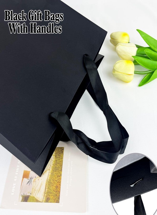 KEEPARTY 12.6 Inches Black Gift Bags with Ribbon Handles Kraft Paper Shopping Bags with Tissue Paper for Party Business Wedding Birthday Graduation Fathers Day - Image 3