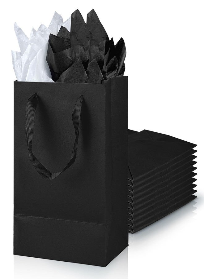 KEEPARTY 12.6 Inches Black Gift Bags with Ribbon Handles Kraft Paper Shopping Bags with Tissue Paper for Party Business Wedding Birthday Graduation Fathers Day - Image 1