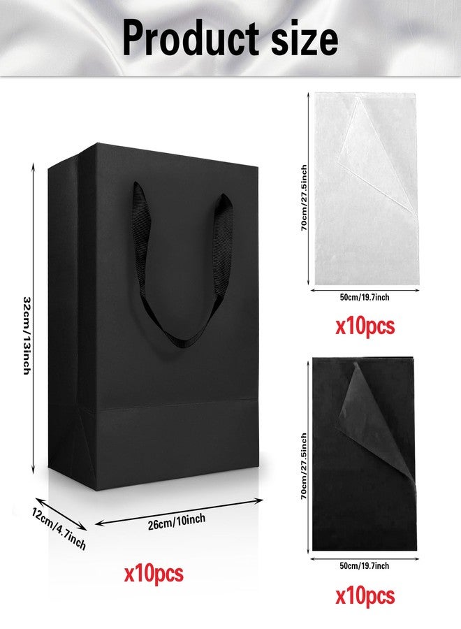 KEEPARTY 12.6 Inches Black Gift Bags with Ribbon Handles Kraft Paper Shopping Bags with Tissue Paper for Party Business Wedding Birthday Graduation Fathers Day - Image 2