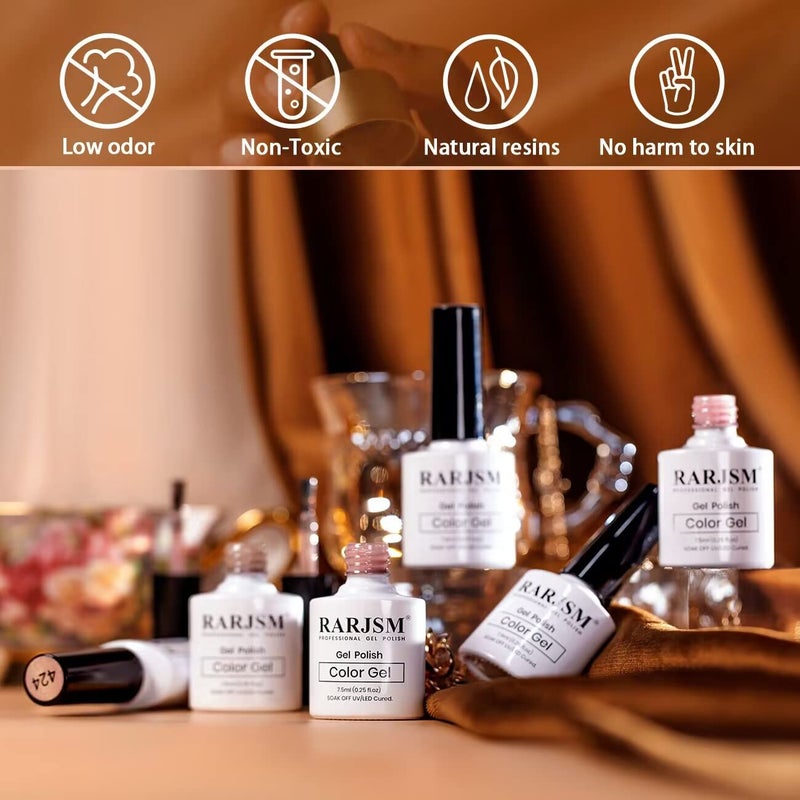 RARJSM Glitter Nude Gel Polish 6pcs Set Pale Pink Milky Jelly Cashmere Pink Beige Apricot Champagne Brown Shimmer Iridescent Holographic Gel Nail Polish 7.5ml Translucent Natural Soak off UV LED Cured - Image 2