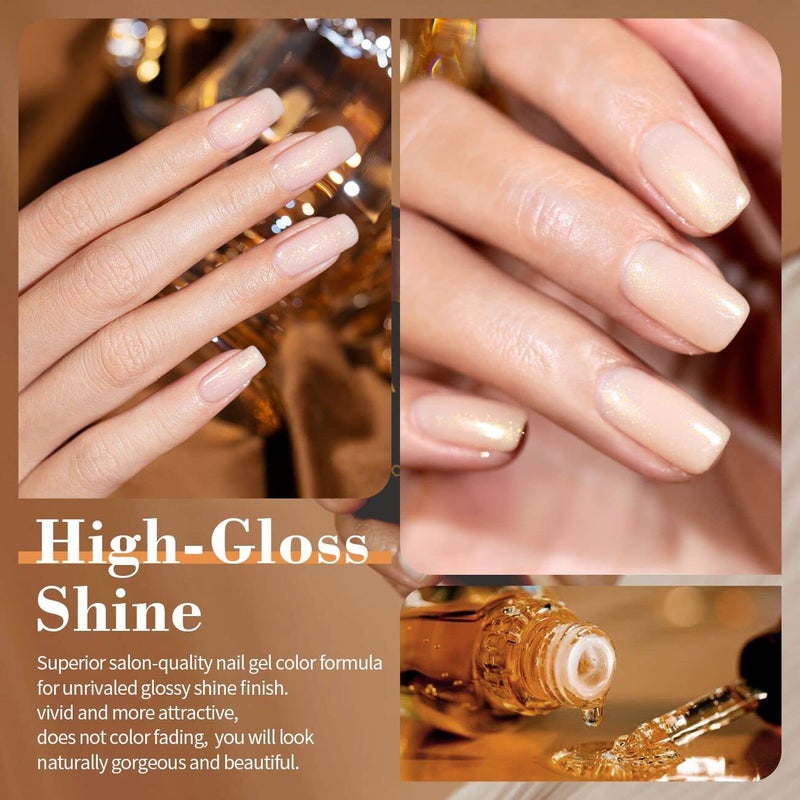 RARJSM Glitter Nude Gel Polish 6pcs Set Pale Pink Milky Jelly Cashmere Pink Beige Apricot Champagne Brown Shimmer Iridescent Holographic Gel Nail Polish 7.5ml Translucent Natural Soak off UV LED Cured - Image 3